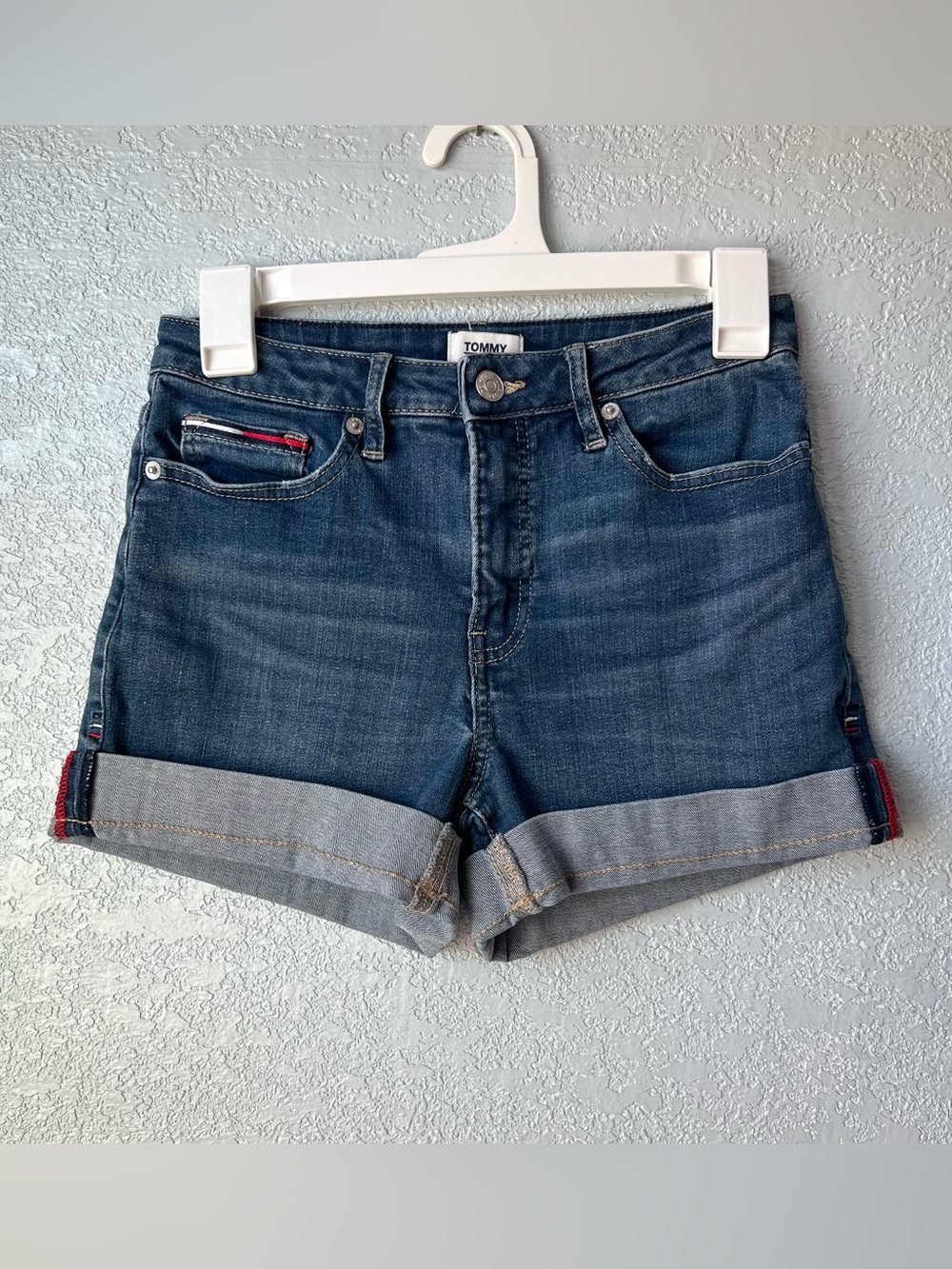 Tommy Jeans Women’s Denim Cuffed Shorts Size 0 W25 Blue Jean High Rise